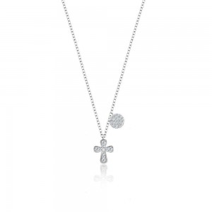 Meira T Diamond Cross Necklace with Diamond Disk