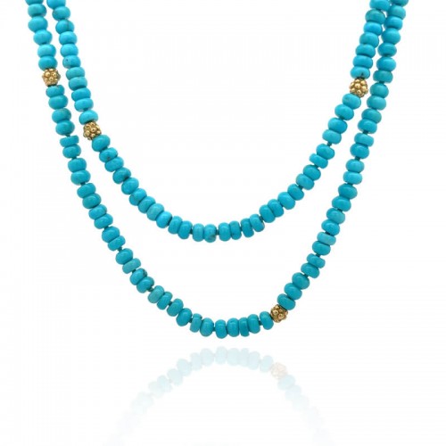 Lauren K Smooth Rondelle Turquoise Beaded Necklace
