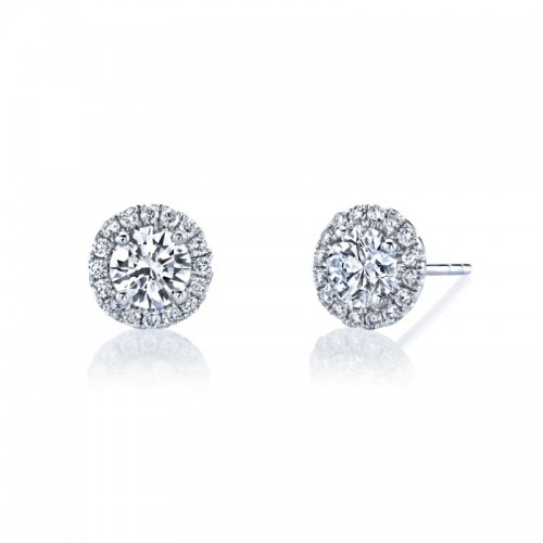 Deutsch Designs One Pair Of 18 Karat White Gold Diamond Stud Earrings Weighing 1.03 Carats Accented By A Diamond Halo