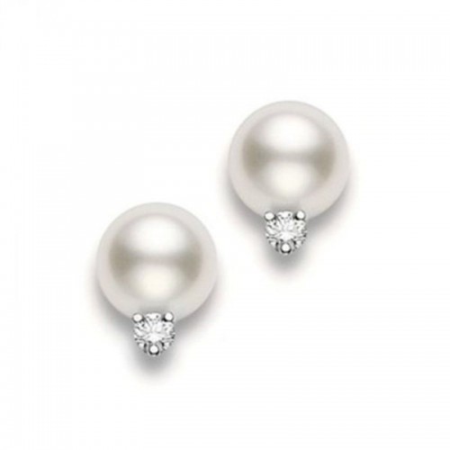 Mikimoto 10mm A+ White South Sea Pearl and Diamond Stud Earrings