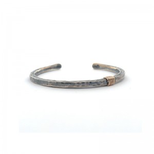 Vincent Peach Hammered With Yellow Gold Wire Wrap Bangle
