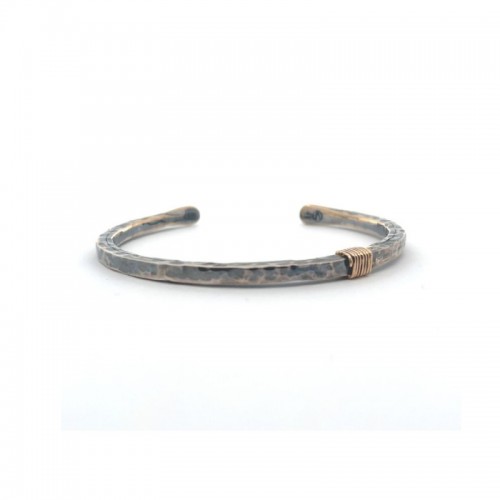 Vincent Peach Hammered With Yellow Gold Wire Wrap Bangle