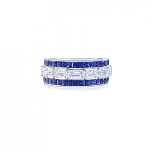 Ashoka East-West Partway Band Ring with Calibre Cut Sapphires in Platinum