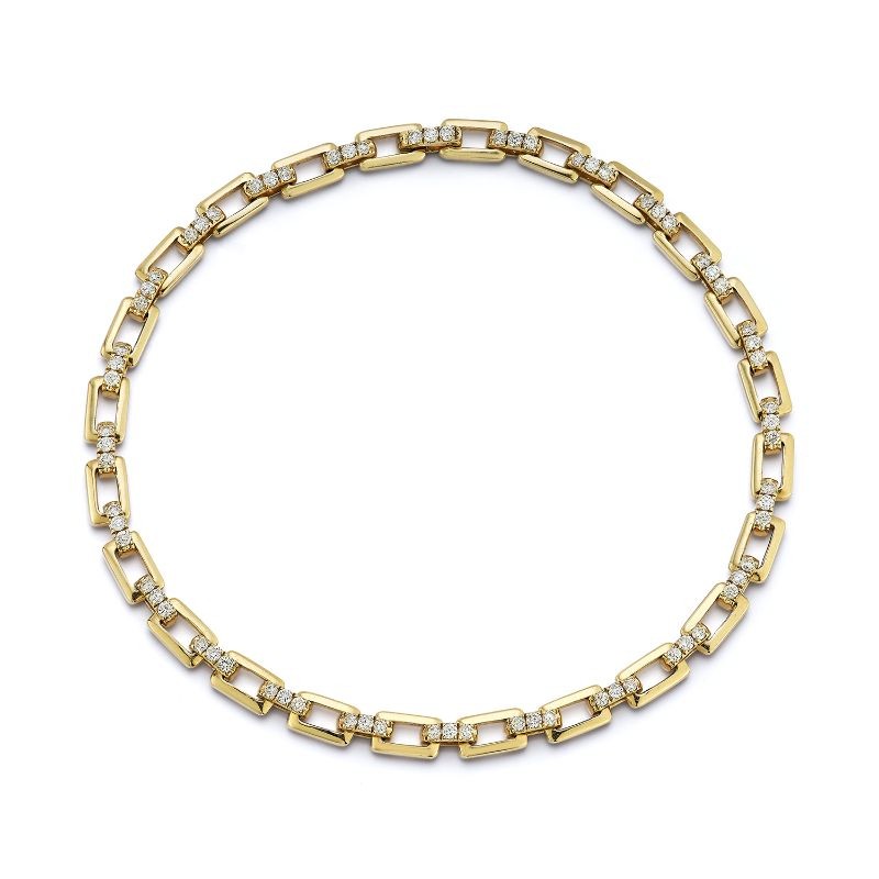 Deutsch Signature Small Gold Link Bracelet with Pave Diamond Bar Connection