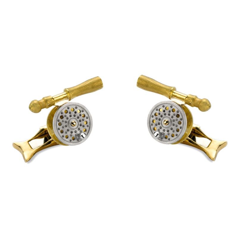 Yelow And White Gold Fishing Reel And Rod Cufflinks