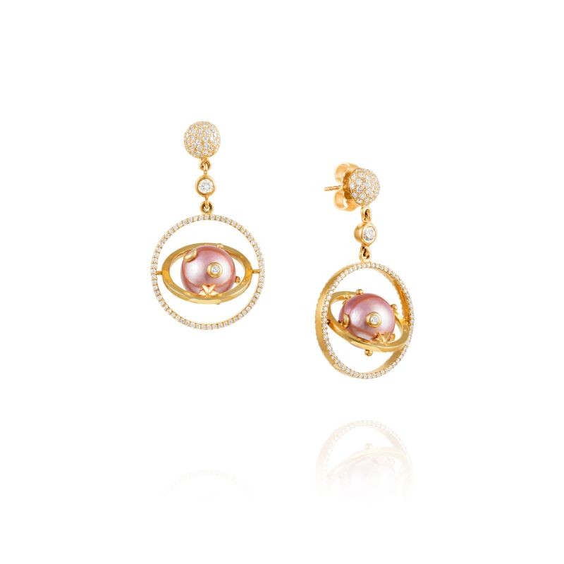 Vincent Peach Armillary Pink Pearl Earrings
