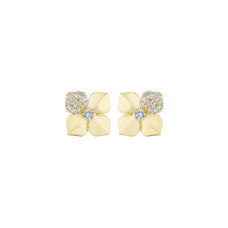 18K White Gold .38Ct Small Flower Stud Earring With Single Pave Petal