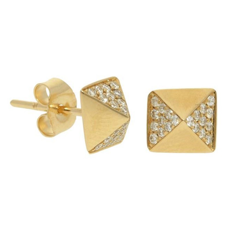Deutsch Signature Polished and Diamond Squared Pyramid Stud Earrings