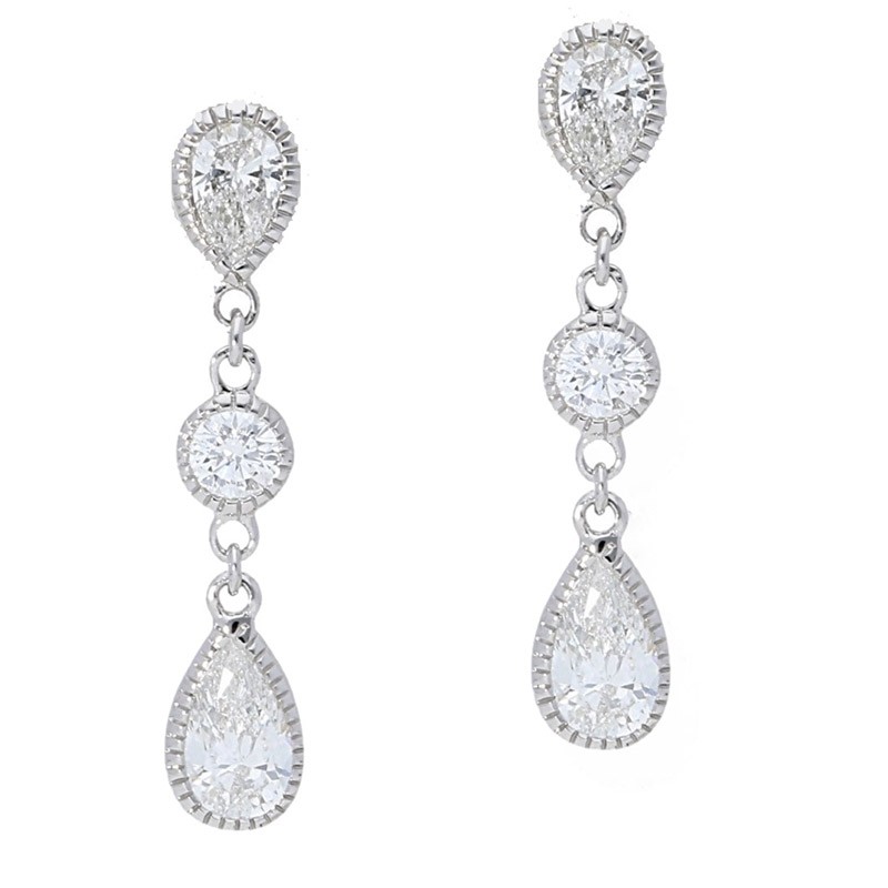 Deutsch Signature Bezel Set Pear Shape Diamond  Drop Earrings