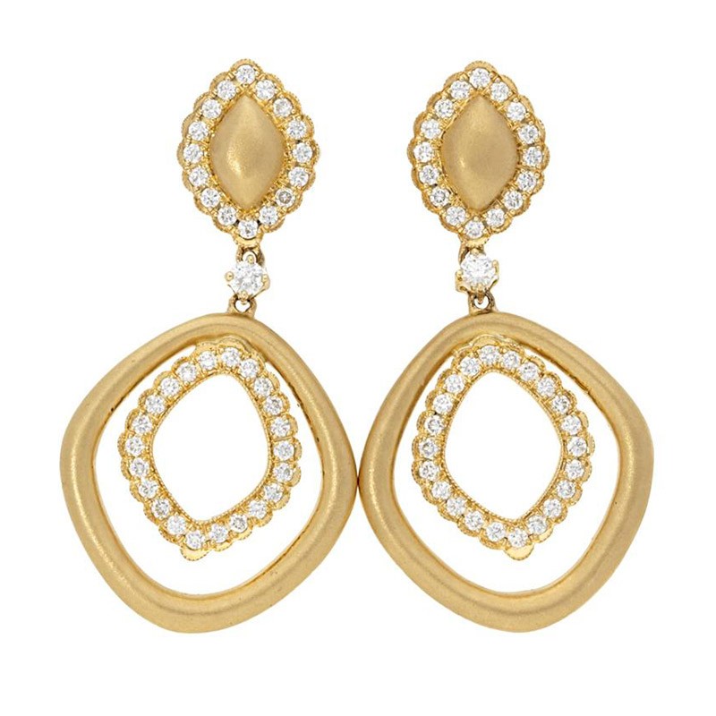 Deutsch Signature Pave Diamond and Satin Gold Drop Stud Earrings
