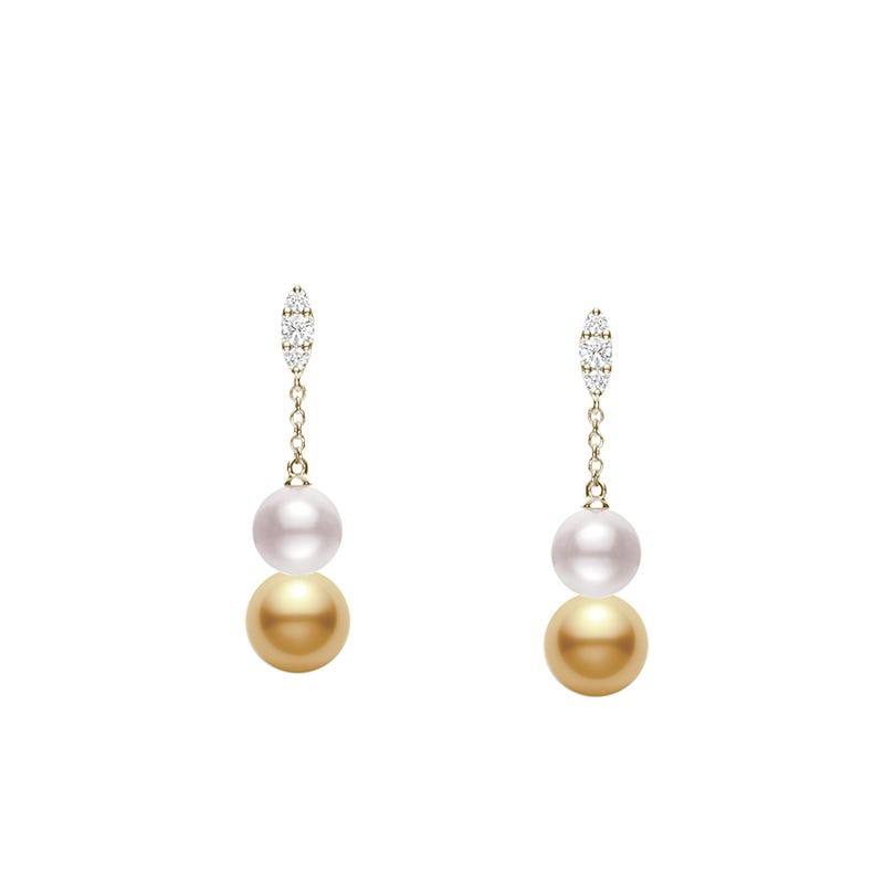 Mikimoto Morning Dew Akoya And Golden South Sea Cultured Pearl Earrings With Diamonds