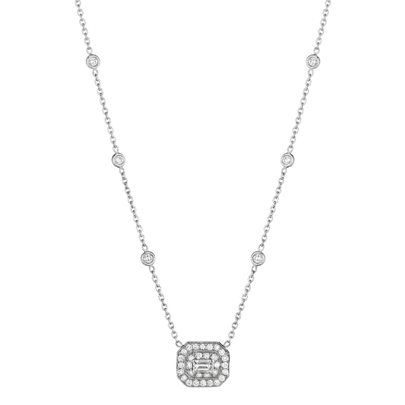 16 Emerald Shape Diamond Necklace With Emerald-Cut Center Stone And Six Eyeglass Diamonds