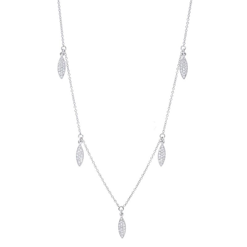 Deutsch Signature Alternating Diamond Pave and Polished Marquise Shape Dangles Necklace
