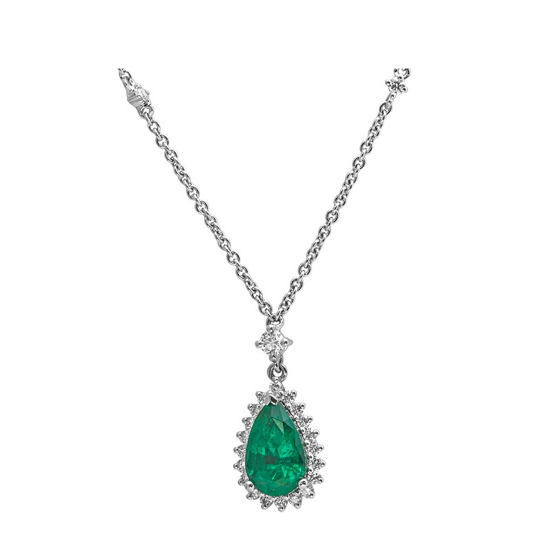 Jye's Emerald and Round Diamond Halo Necklace