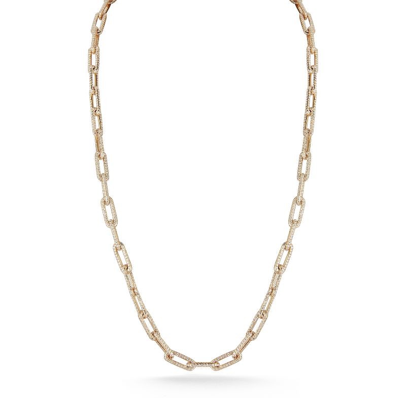 Deutsch Signature Paperclip Solid Gold Link Necklace with All Diamond Pave Links