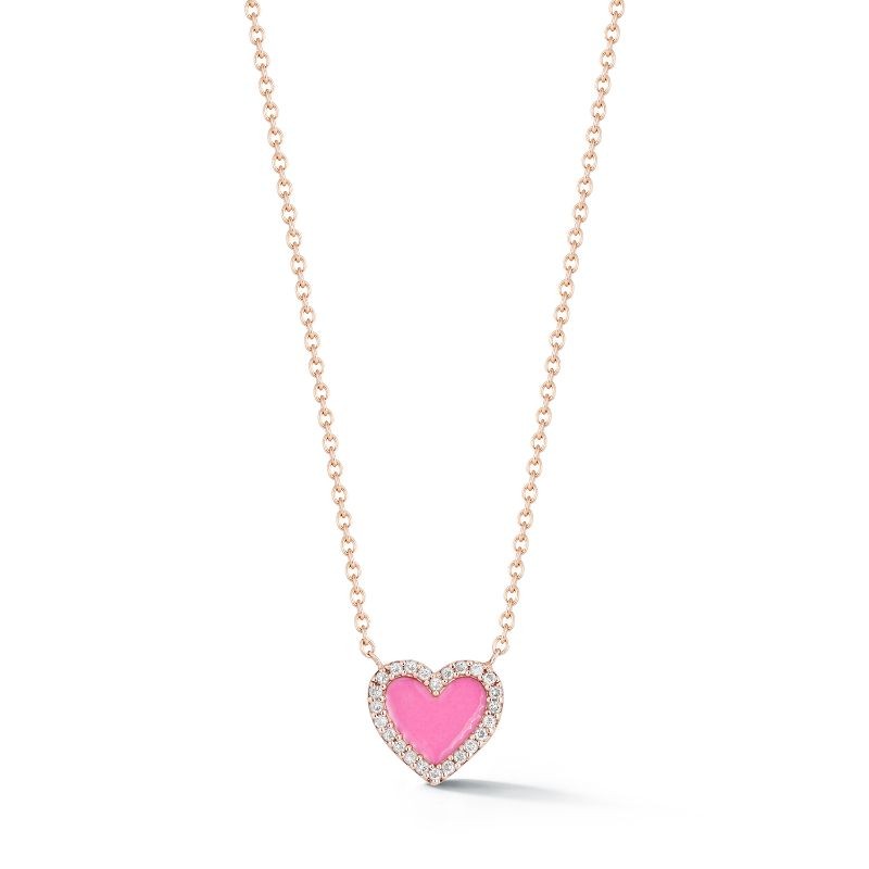 Deutsch Signature Pink Enamel Heart with Diamond Border Necklace