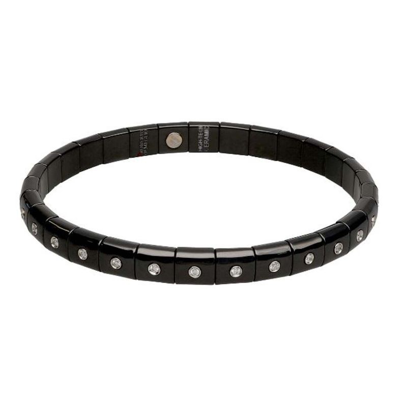 Black Ceramic Stretch Bracelet with 30 Diamond Bezels