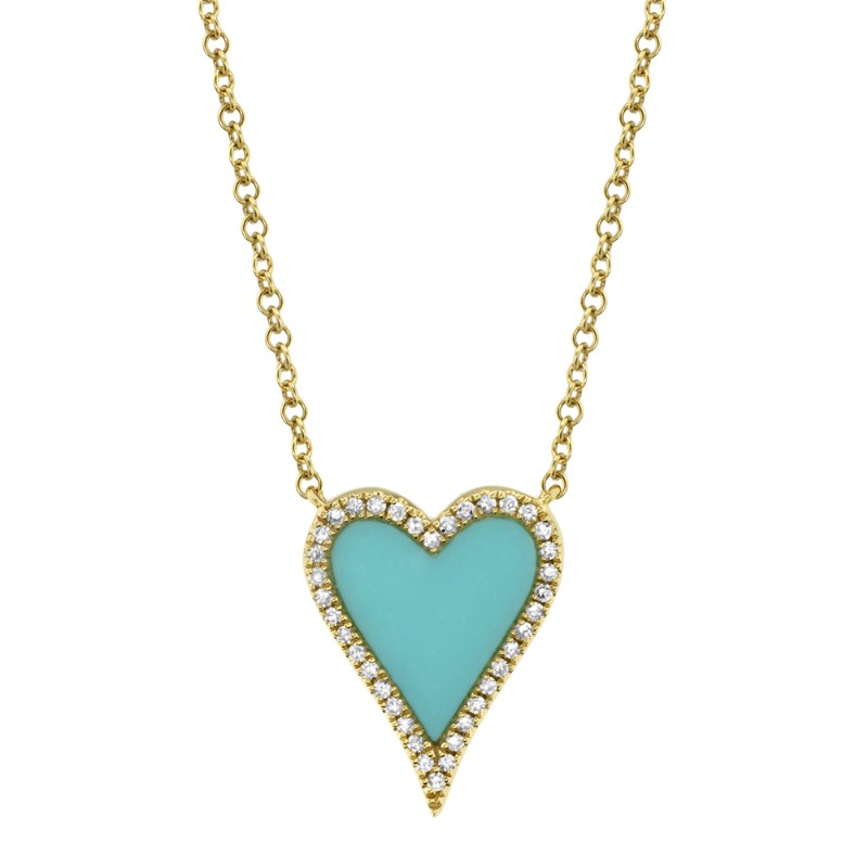 Deutsch Signature 0.69Ct Composite Turquoise Heart Shape Center With 0.09Ct Round Diamond Pave Halo Pendant Necklace