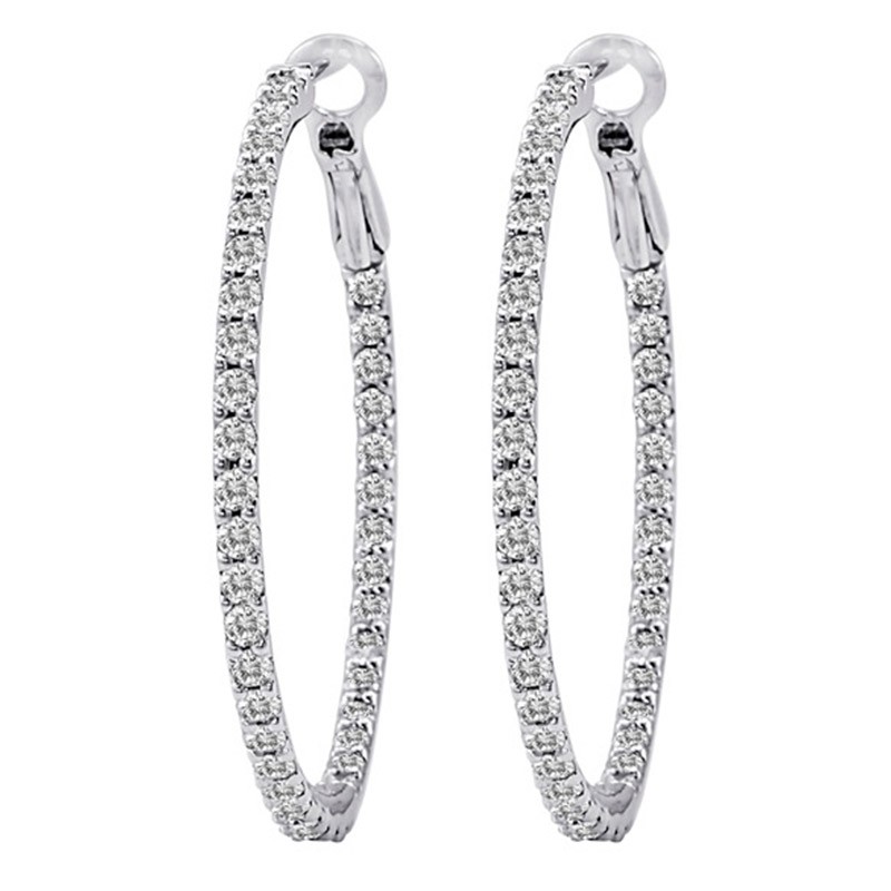 Deutsch Signature Diamond Hoop Earrings with Lever Back, 1.5 inches