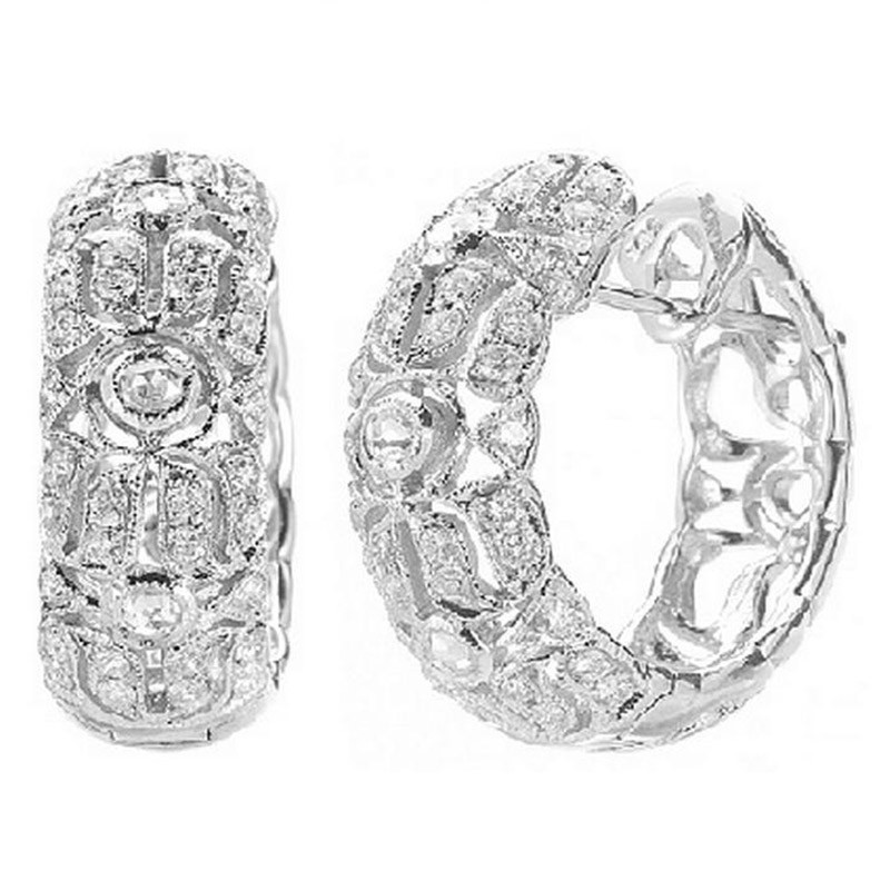 Deutsch Signature Antique Scroll Diamond Hoops with Rose Cuts