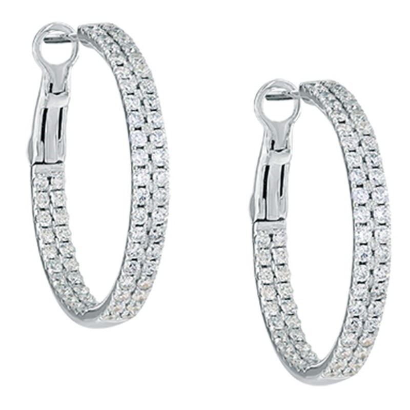 Deutsch Signature 2 Row Diamond Hoop Earrings with Lever Back, 1.25 inches