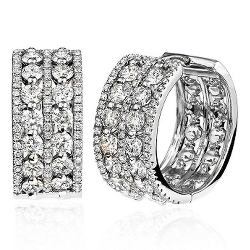 Deutsch Signature 2 Row Round Diamond Centers with Pave Border Huggie Earrings