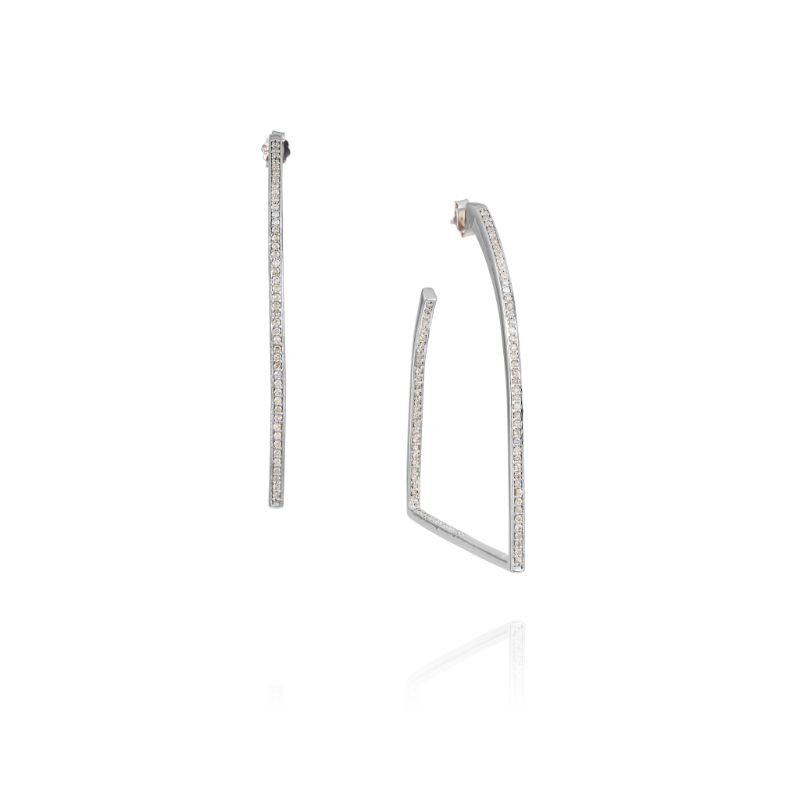 Vincent Peach Sterling Silver Stirrup Diamond Hoop Earrings