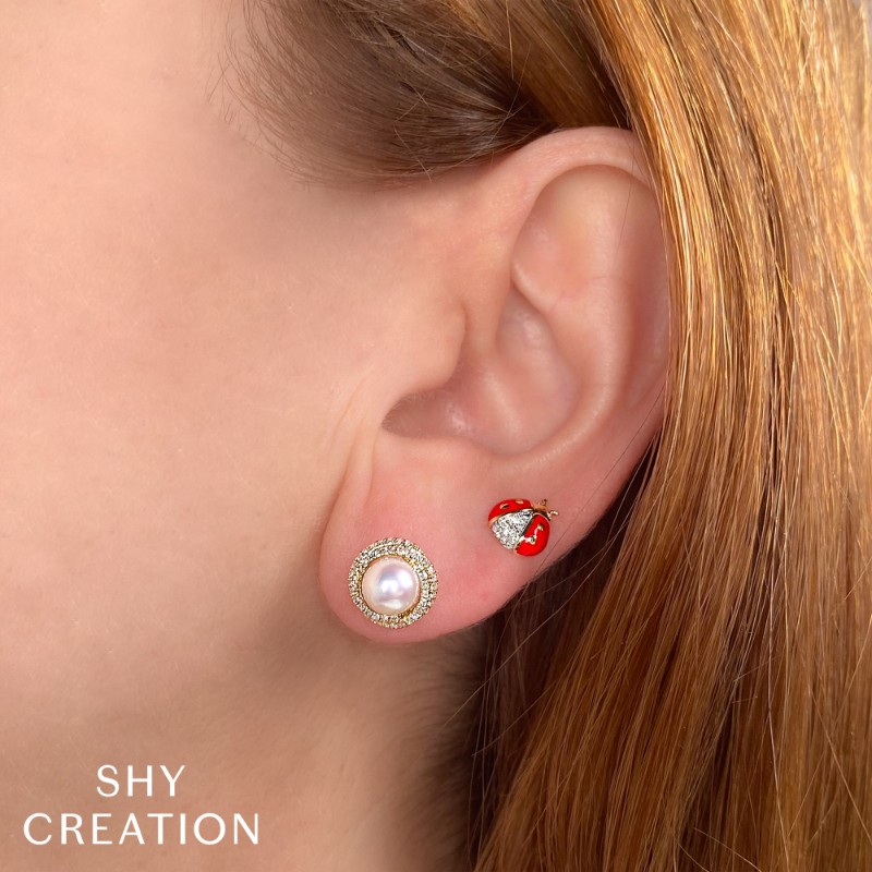 Deutsch Signature Cultured Pearl With 0.26Ct Round Diamond Pave Swirl Halo Stud Earrings