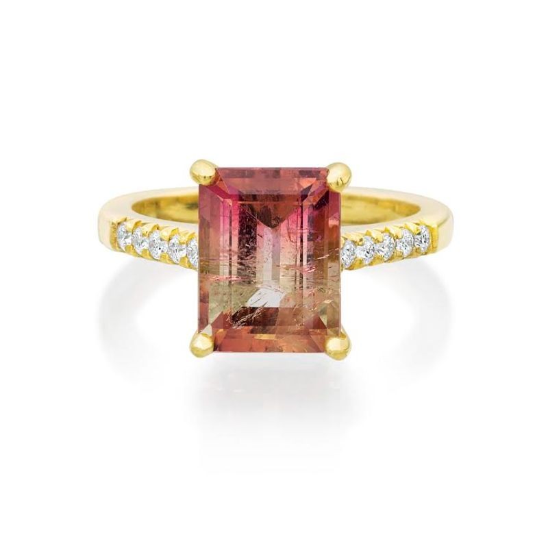 Lauren K Trixie Emerald Cut Bicolor Tourmaline Ring