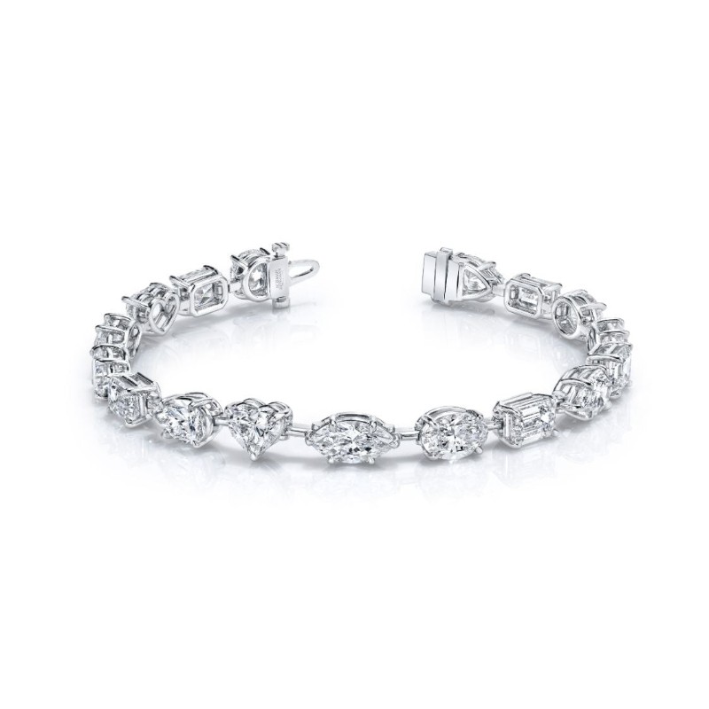 Norman Silverman 17.27 Carat Platinum Mixed Fancy Shape Straight Line 4-Prong Bracelet