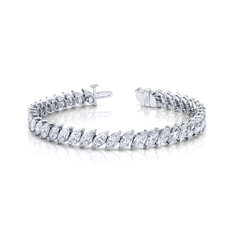 Norman Silverman 13.67 Carat 18K White Gold Marquise Shape Diamond Straight Line Bracelet
