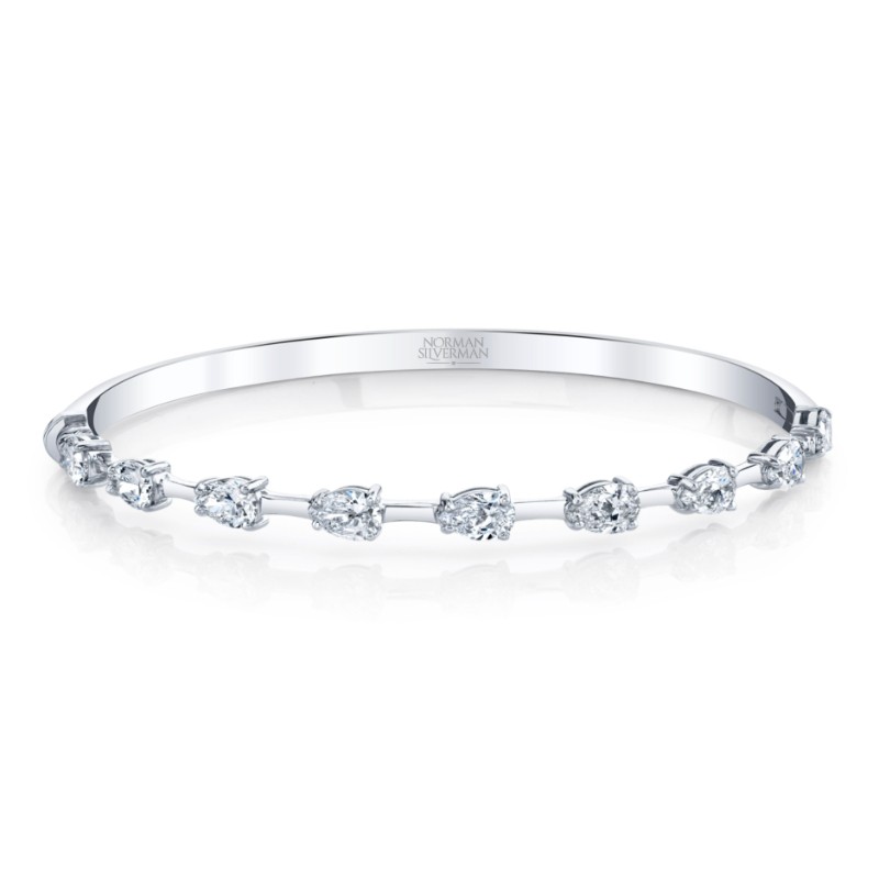 Norman Silverman Hinged Bangle Bracelet With Pear Shape Diamonds
