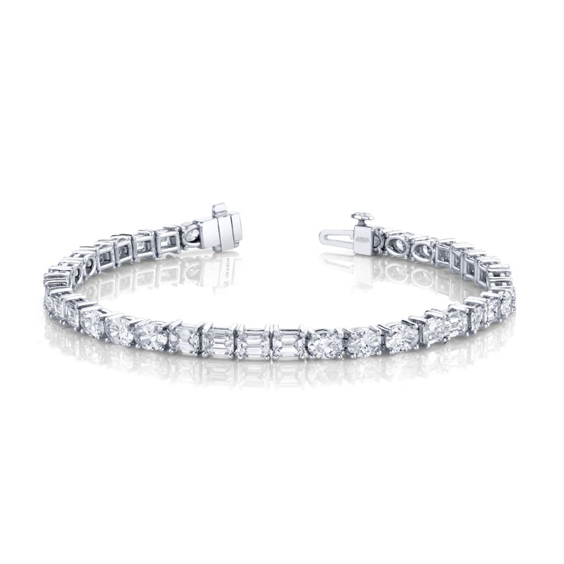 Norman Silverman 9.61 Carat 18K White Gold East-West Emerald And Oval Cut Bracelet