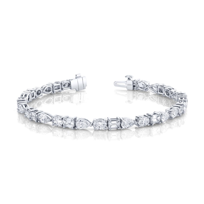 Norman Silverman 8.75 Carat 18K White Gold East-West Emerald And Oval Cut Bracelet