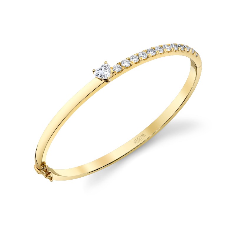 Norman Silverman Hinged Bangle With Heart Shape Diamond Center Stone