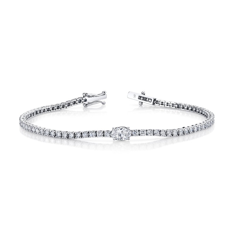 Norman Silverman Straight Line Diamond Bracelet With Oval-Cut Center Stone