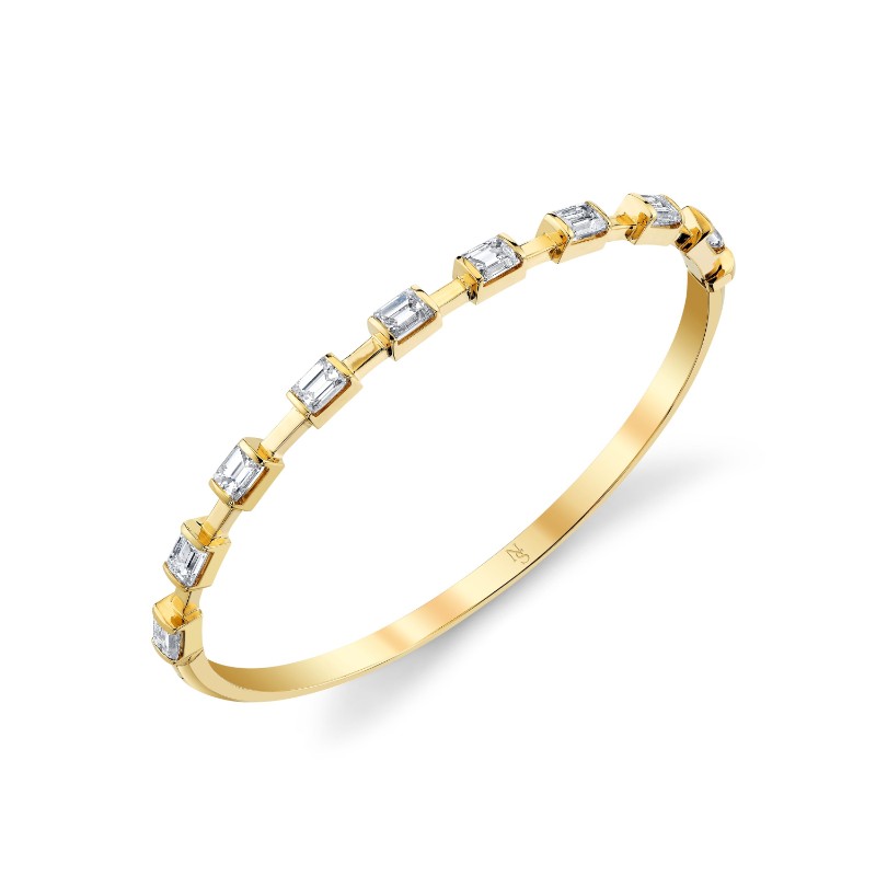 Norman Silverman Emerald Cut Diamonds In 18K Yellow Gold Hinged Bangle