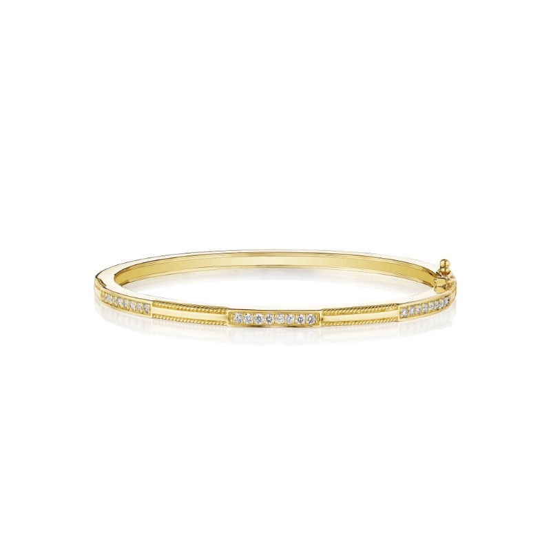 Triple Diamond Bar Station Bangle Bracelet With Twist