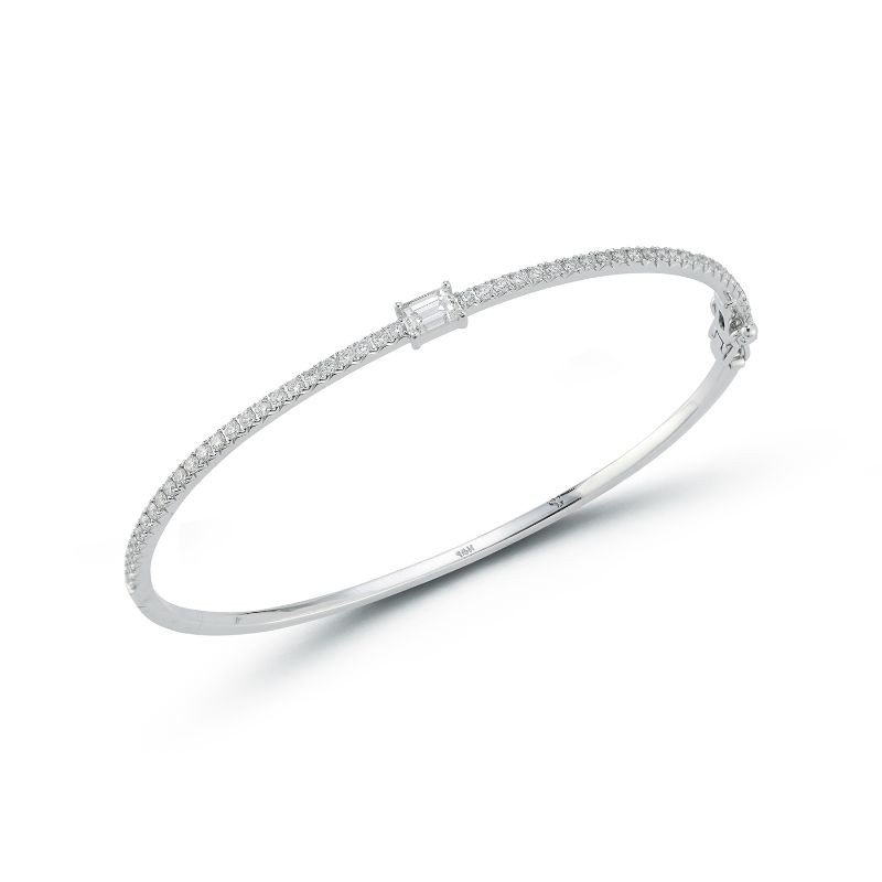 Deutsch Signature Halfway Around  Pave Bangle With Emerald Diamond Accent
