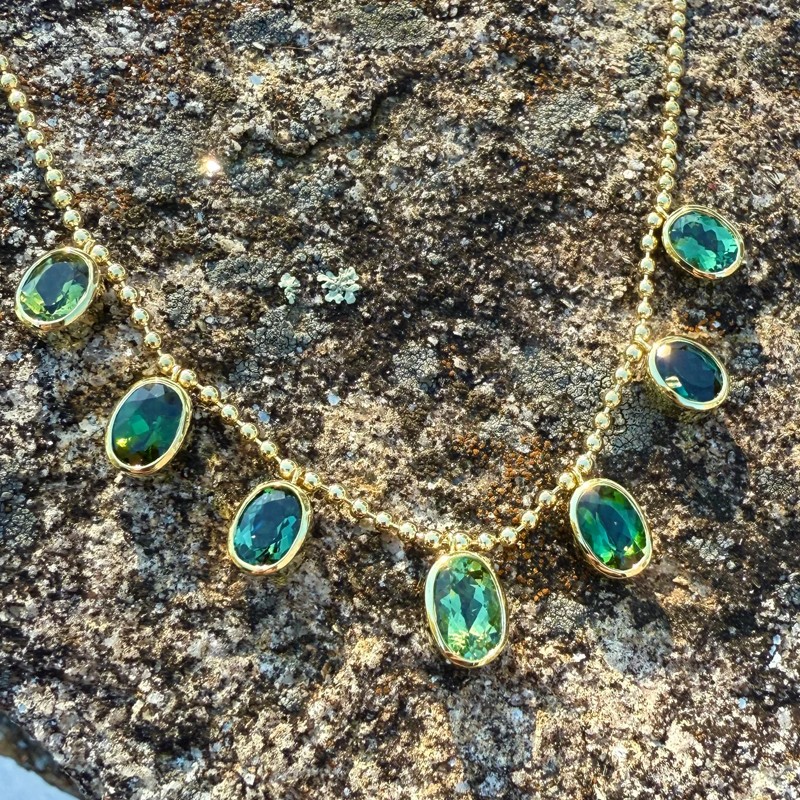 Oval Green Tourmaline Bali Necklace