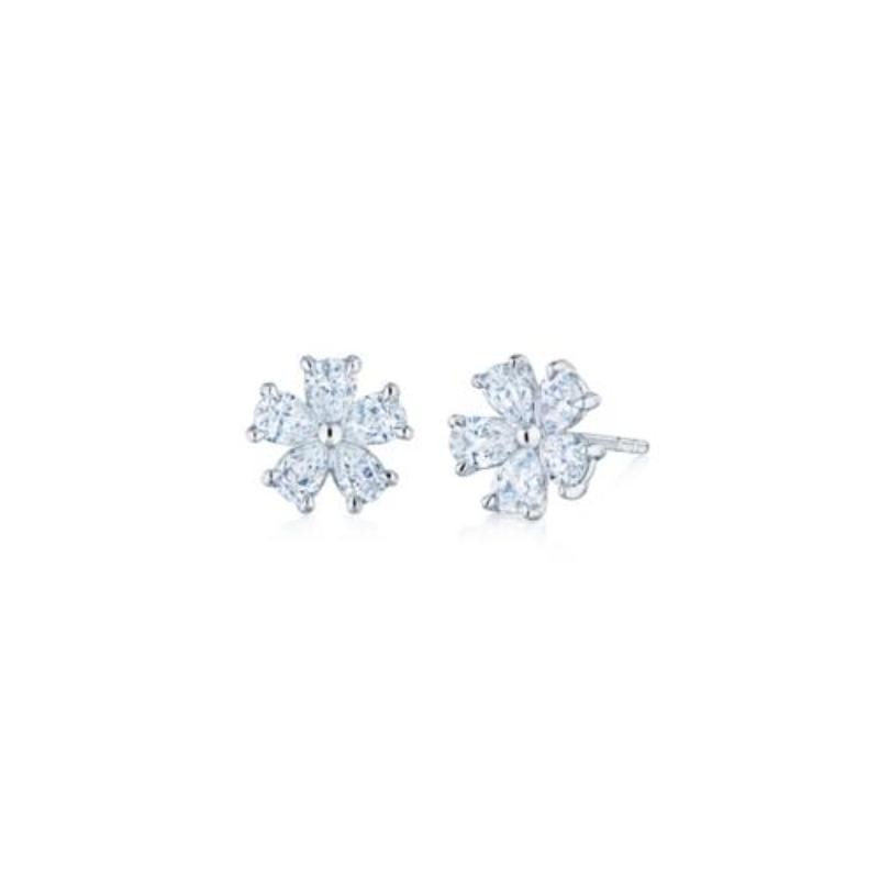 Floral Stud Earrings with Pear Shape Diamonds