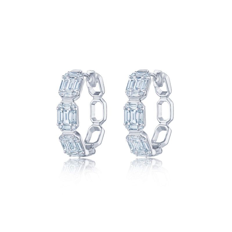 Kwiat Sunburst Hoop Earrings with Emerald-Cut Diamonds