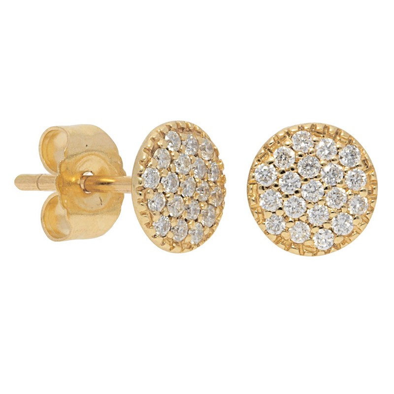Deutsch Signature Pave Diamond Disc With Beaded Border Stud Earrings