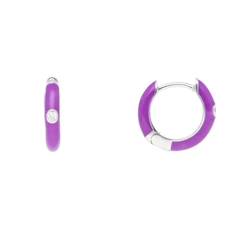 Deutsch Signature Purple Enamel Huggie Earrings with One Diamond