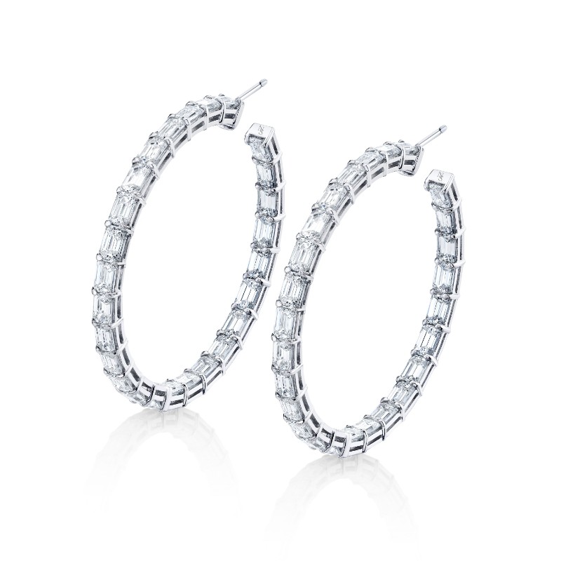Norman Silverman Inside Out Emerald Cut Diamonds Hoop Earrings