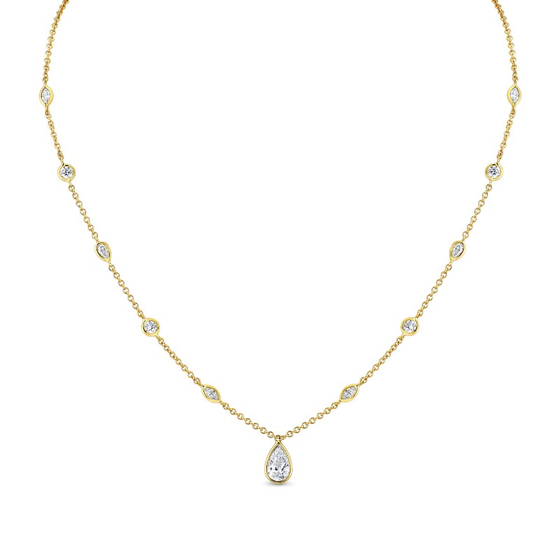 Norman Silverman 18K Station Necklace With Pear Shape Diamond Pendant