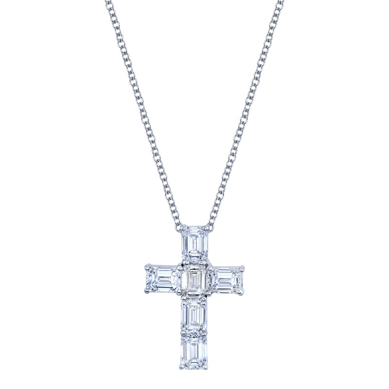 Norman Silverman Emerald Cut Diamond Cross Pendant