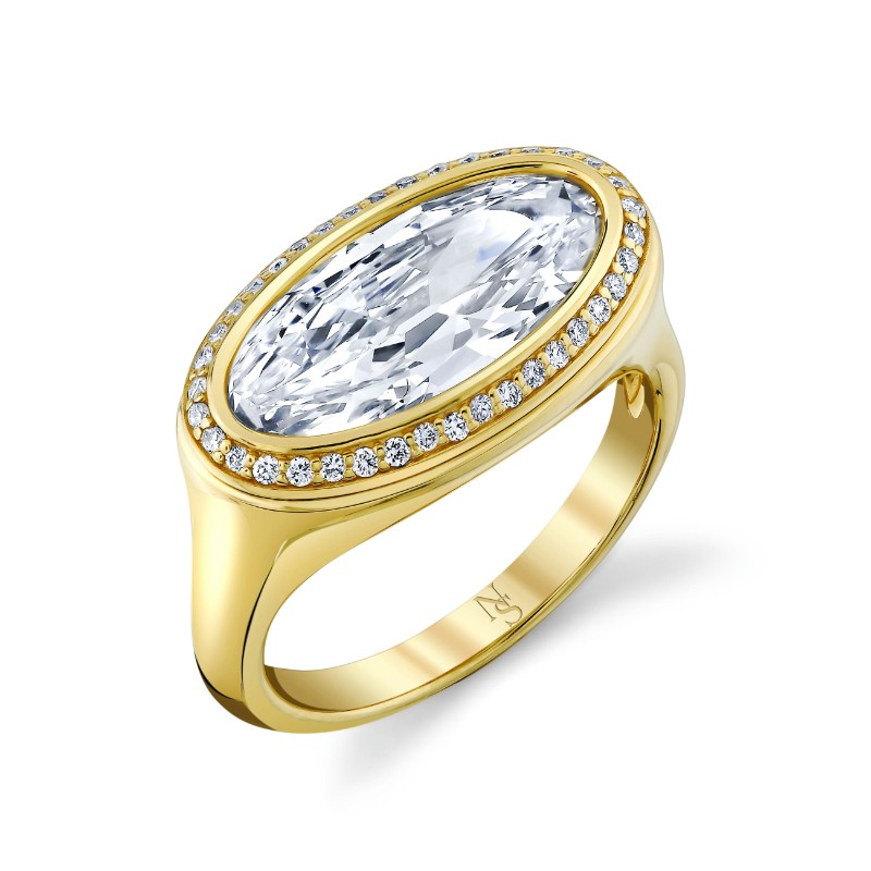 Norman Silverman East West Oval Cut Diamond Halo Ring