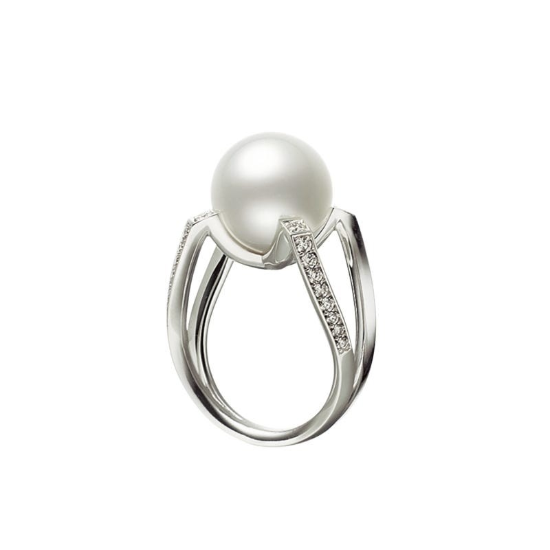 Mikimoto A+ Pearl with Diamond Split Shank M Collection Ring