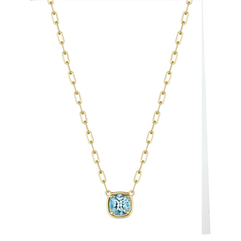 Cushion Cut Aquamarine Necklace On Link Chain